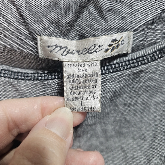 Vintage Mureli Women's Gray 100% Cotton Sleeveless Tank Top Size Large Lagenlook - Picture 4 of 5